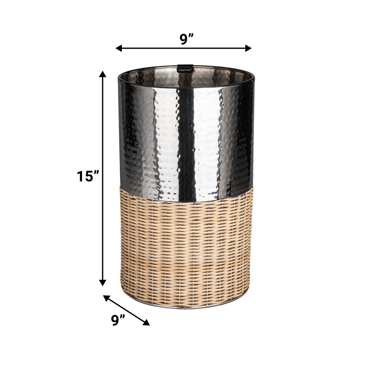 Asher Modern 4.13-Gallon 2-Tone Faux Wicker/Metal Cylinder Waste Basket - Happimess