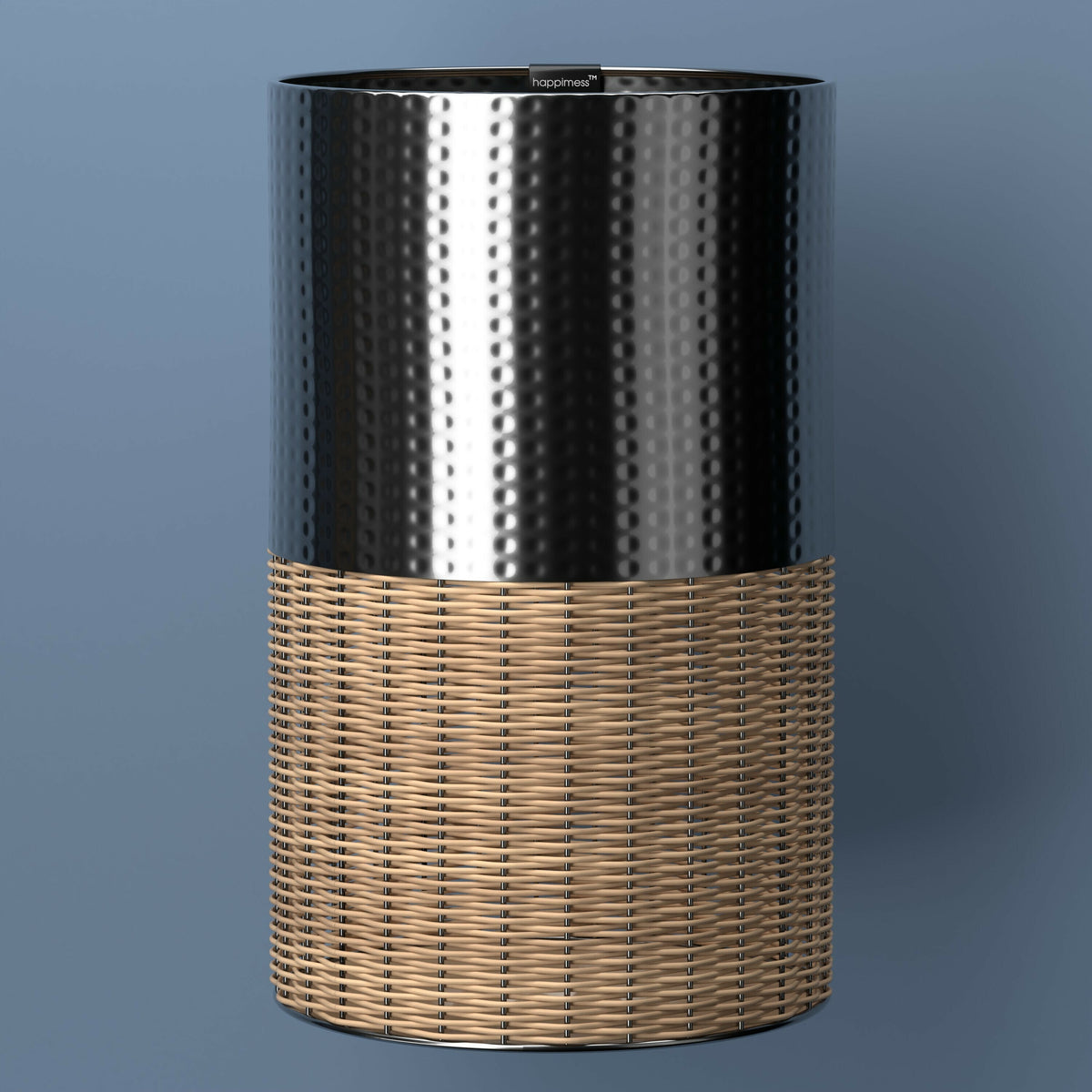 Asher Modern 4.13-Gallon 2-Tone Faux Wicker/Metal Cylinder Waste Basket - Happimess