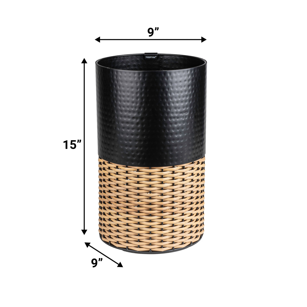 Asher Modern 4.13-Gallon 2-Tone Faux Wicker/Metal Cylinder Waste Basket - Happimess