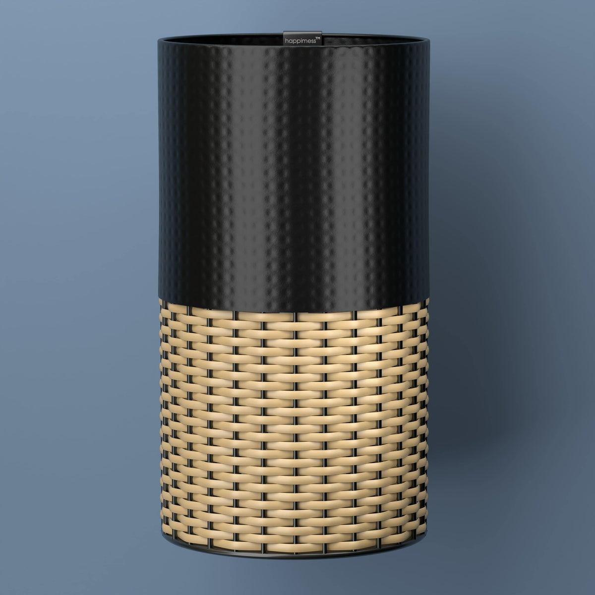 Asher Modern 4.13-Gallon 2-Tone Faux Wicker/Metal Cylinder Waste Basket - Happimess