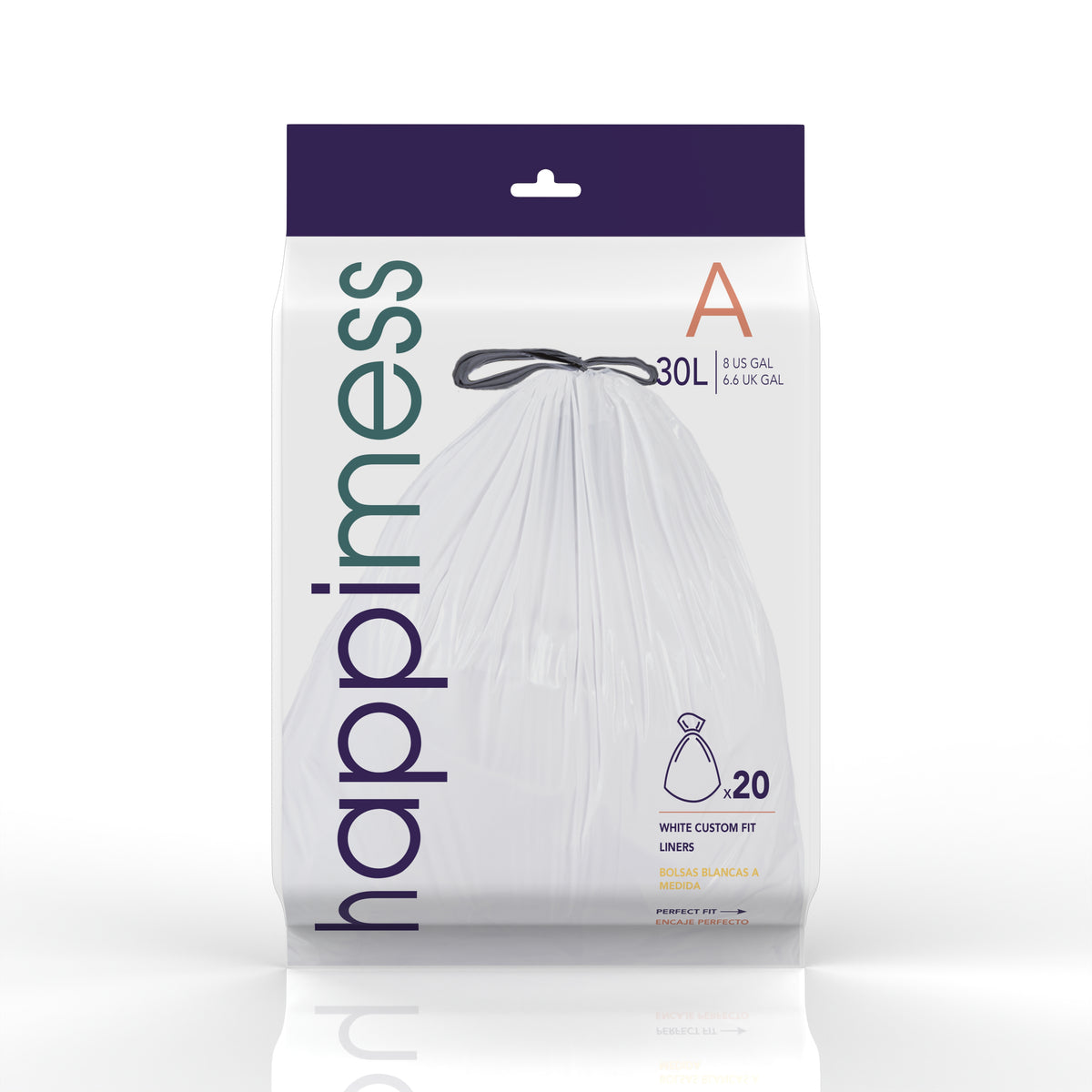 happimess 8 Gallon (30L) Drawstring Unscented Trash Can Liner, White (60-Count - White