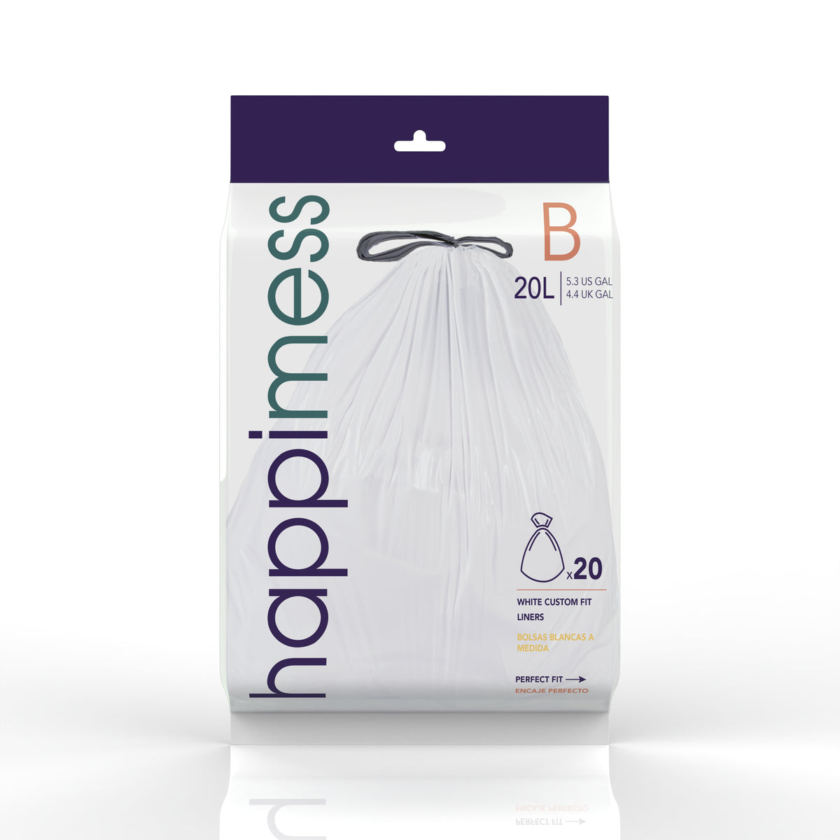 happimess 5.3 Gallon (20L) Drawstring Unscented Trash Can Liner, White (60-Count - White