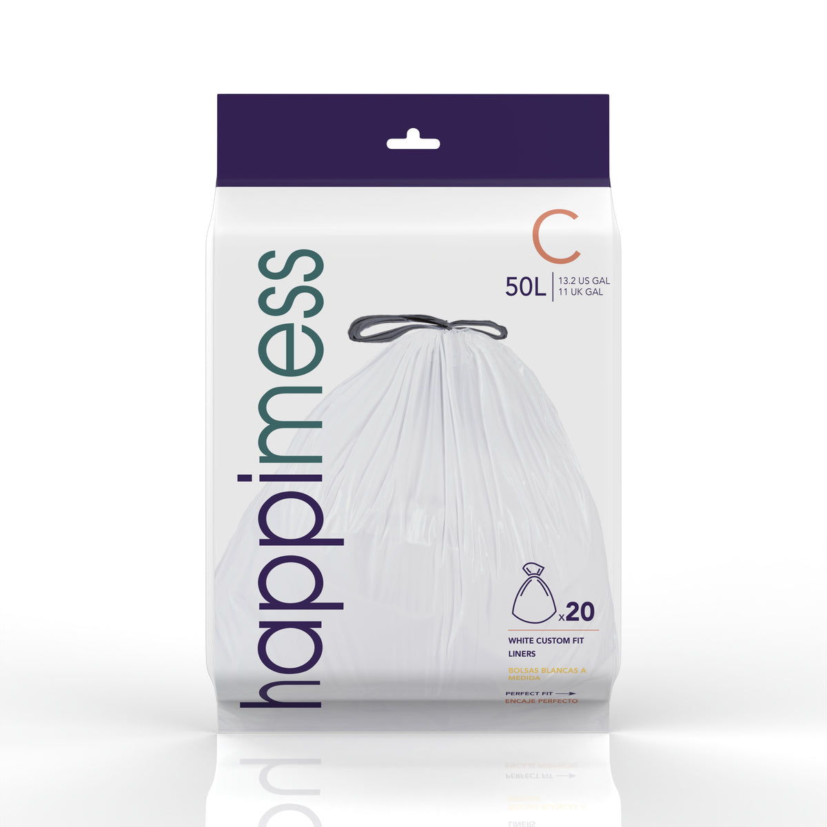 happimess 13.2 Gallon (50L) Drawstring Unscented Trash Can Liner, White (60-Count - White