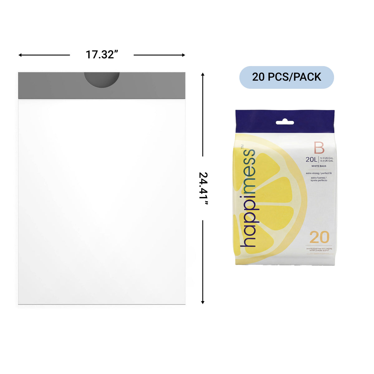 happimess 5.3 Gallon (20L) Lemon Scented Drawstring Trash Can Liner, White (60-Count - White