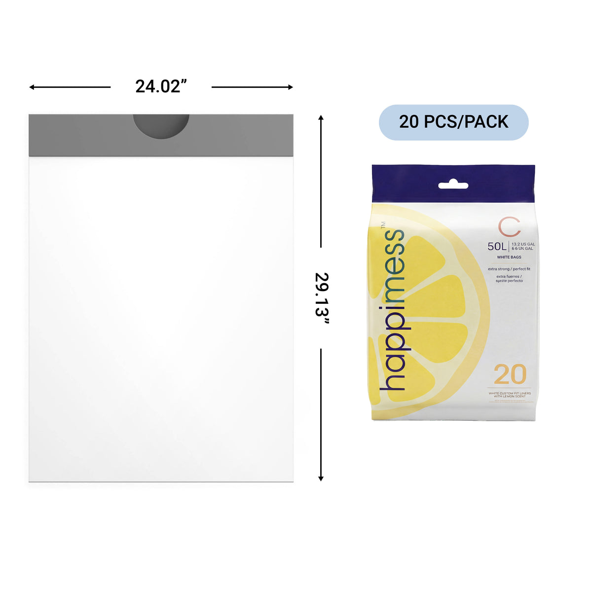 happimess 13.2 Gallon (50L) Lemon Scented Drawstring Trash Can Liner, White (60-Count - White