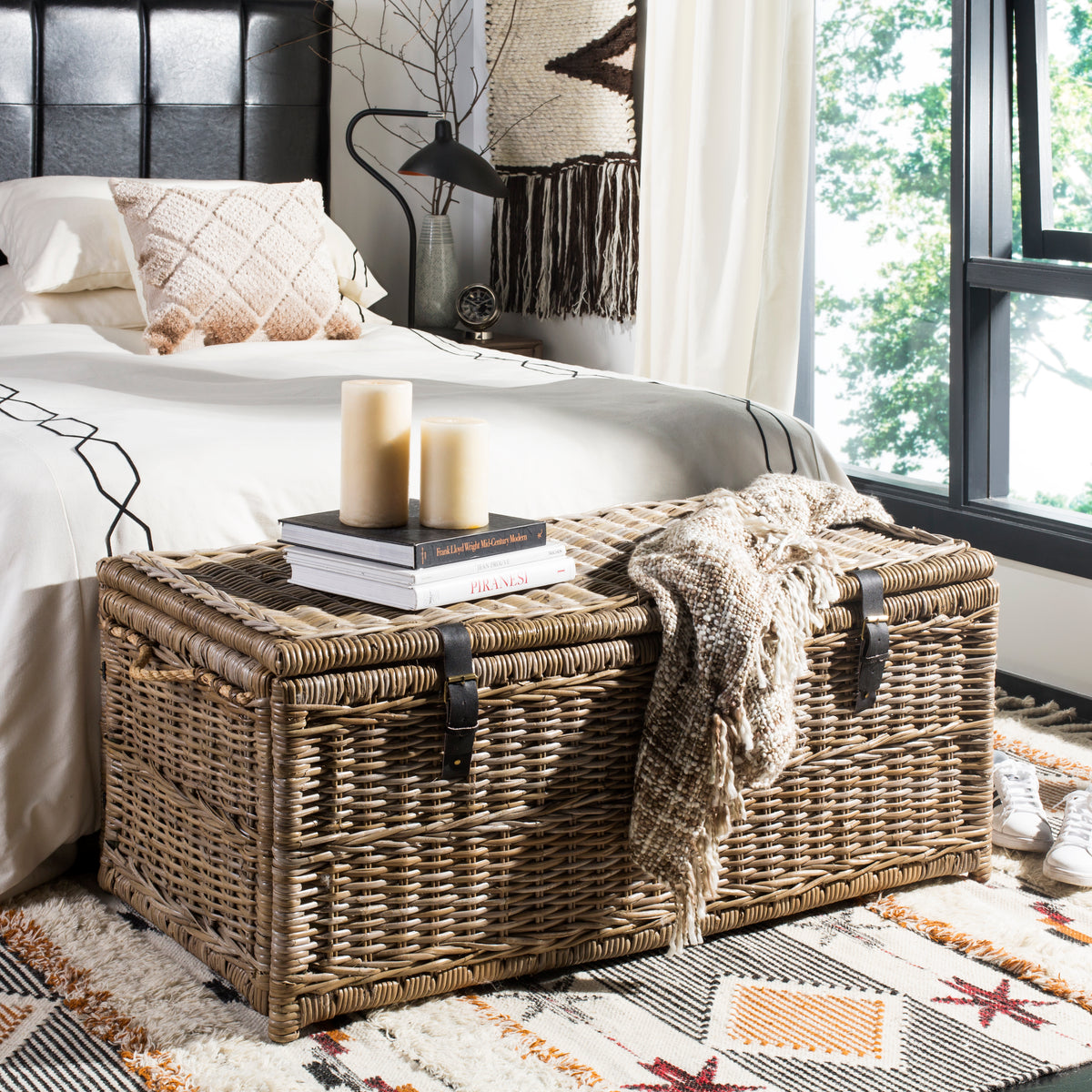Caden 46" Wicker Storage Trunk - Natural/Gray Kubu