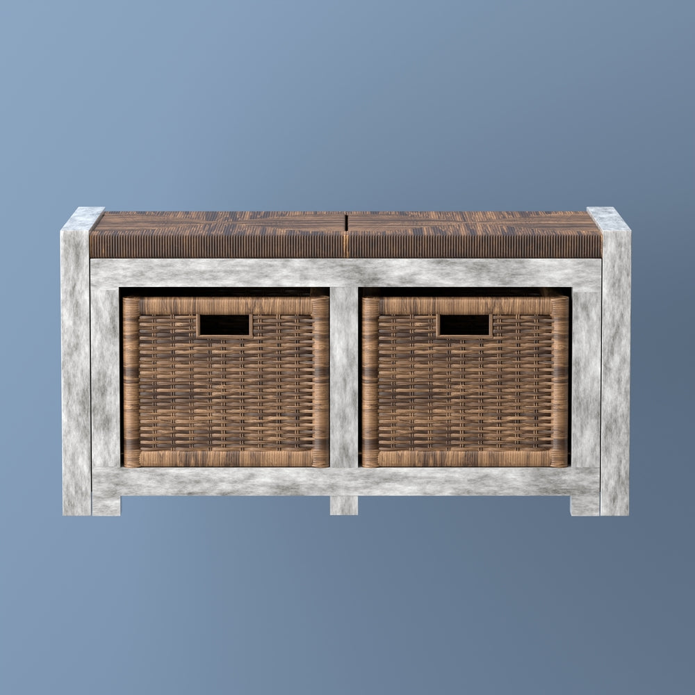 Rustic 30" 2 Drawer Wicker Storage Bench - Happimess
