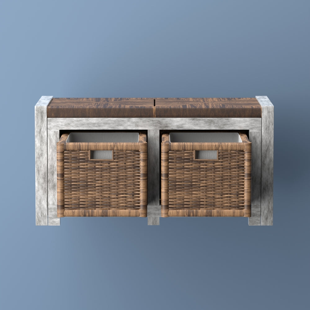 Rustic 30" 2 Drawer Wicker Storage Bench - Happimess