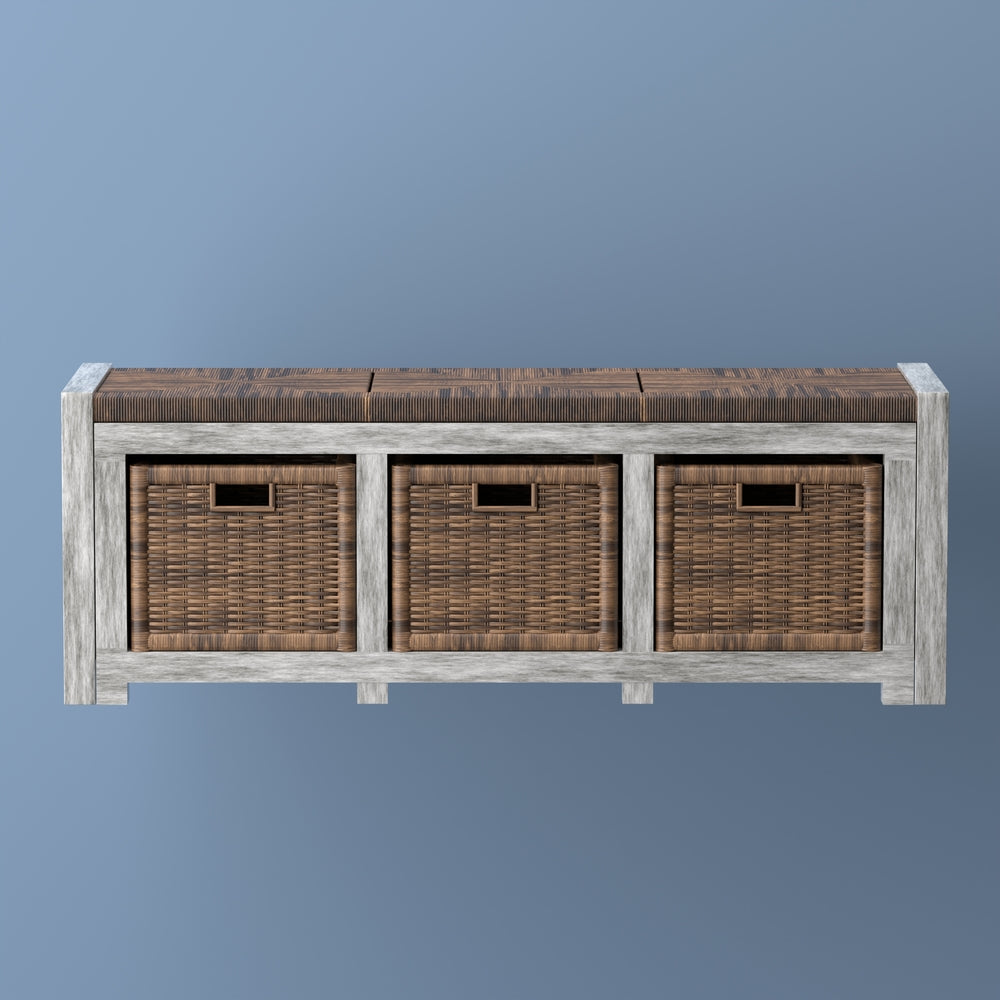 Rustic 43.3" 3 Drawer Wicker Storage Bench - Happimess