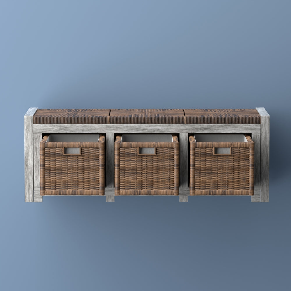 Rustic 43.3" 3 Drawer Wicker Storage Bench - Happimess