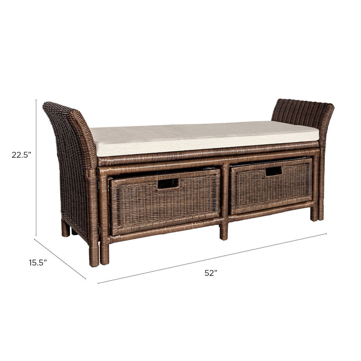 Tropic 52" 2 Drawer Wicker Storage Bench wih Linen Cushion - Happimess