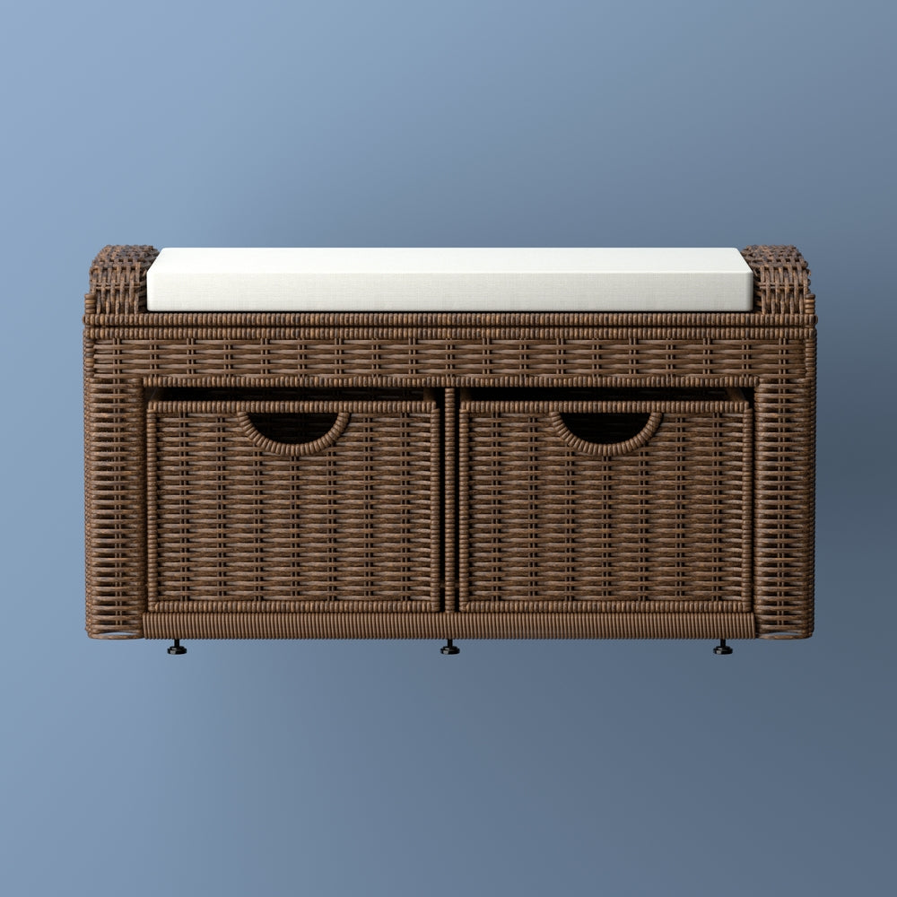 Palermo 34.50" 2 Drawer Wicker Storage Bench - Happimess