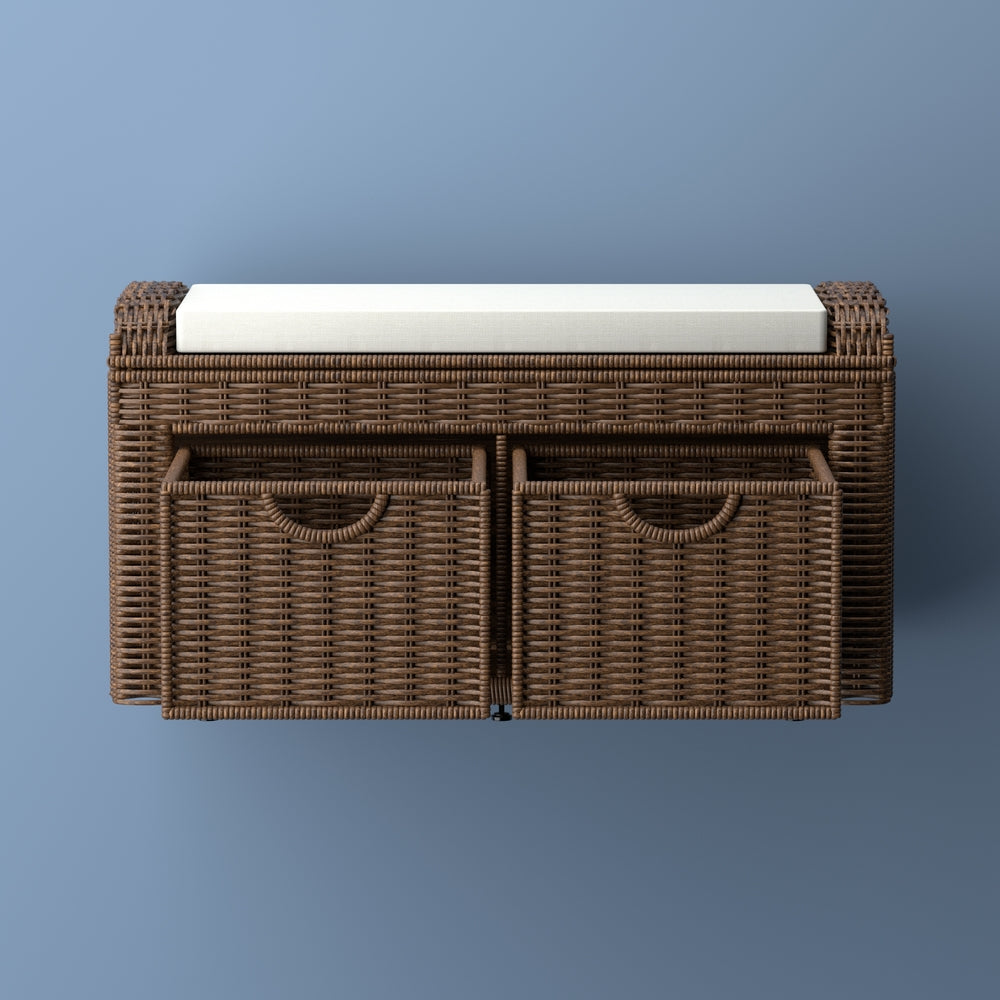 Palermo 34.50" 2 Drawer Wicker Storage Bench - Happimess