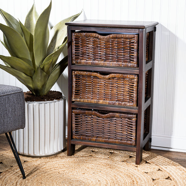 Rustic 16.75" 3-Baskets Storage Chest - Happimess