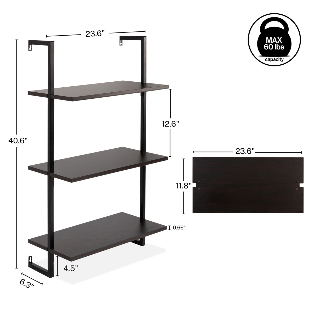Madera 40.55" Industrial Wall-Mounted Bookcase - Happimess