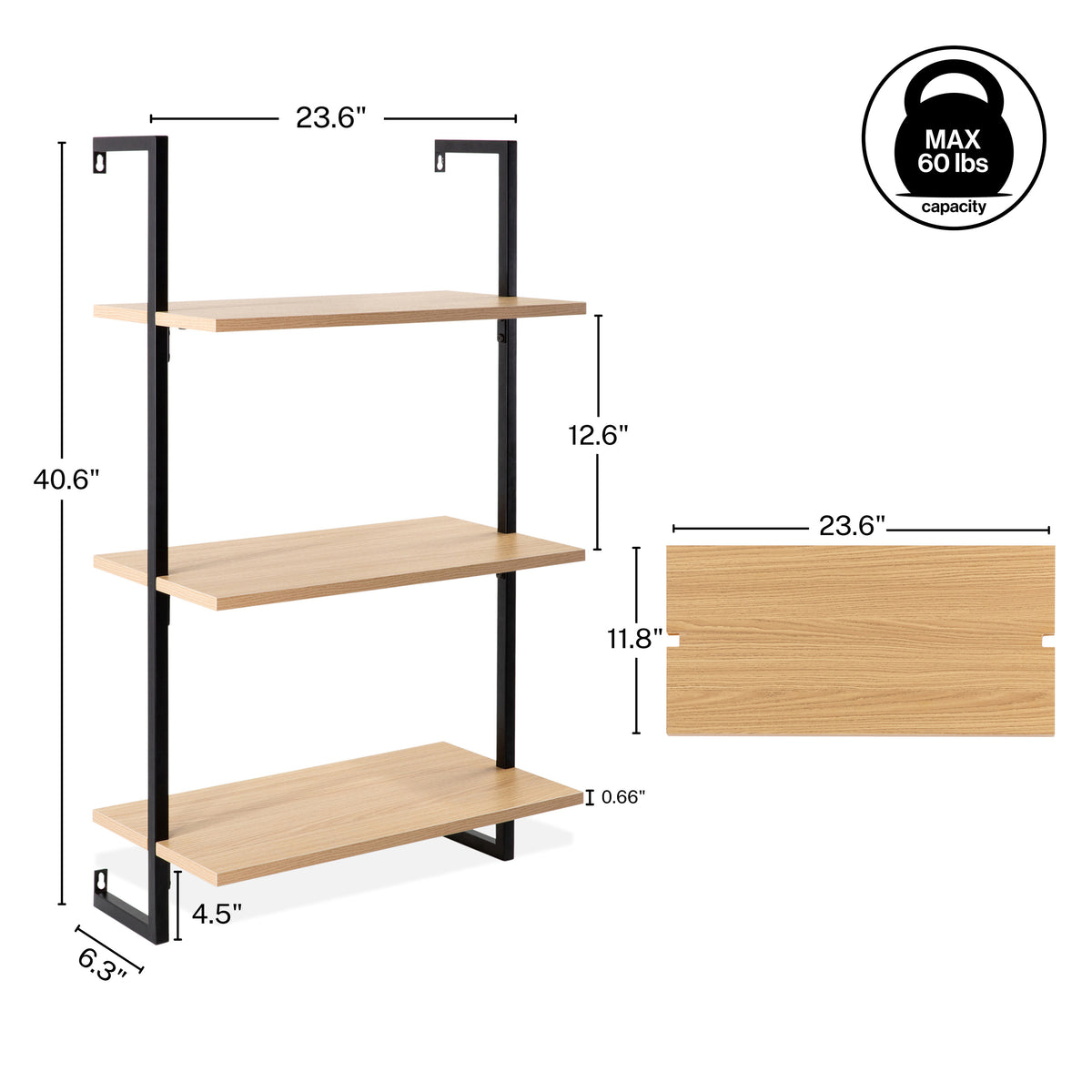 Madera 40.55" Industrial Wall-Mounted Bookcase - Happimess