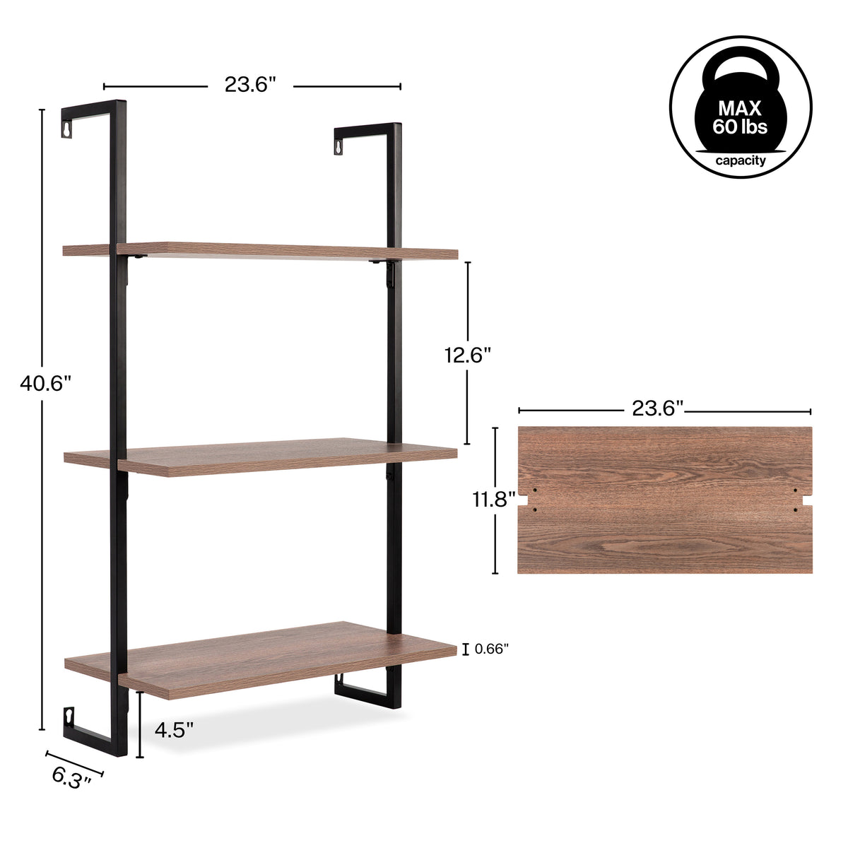 Madera 40.55" Industrial Wall-Mounted Bookcase - Happimess