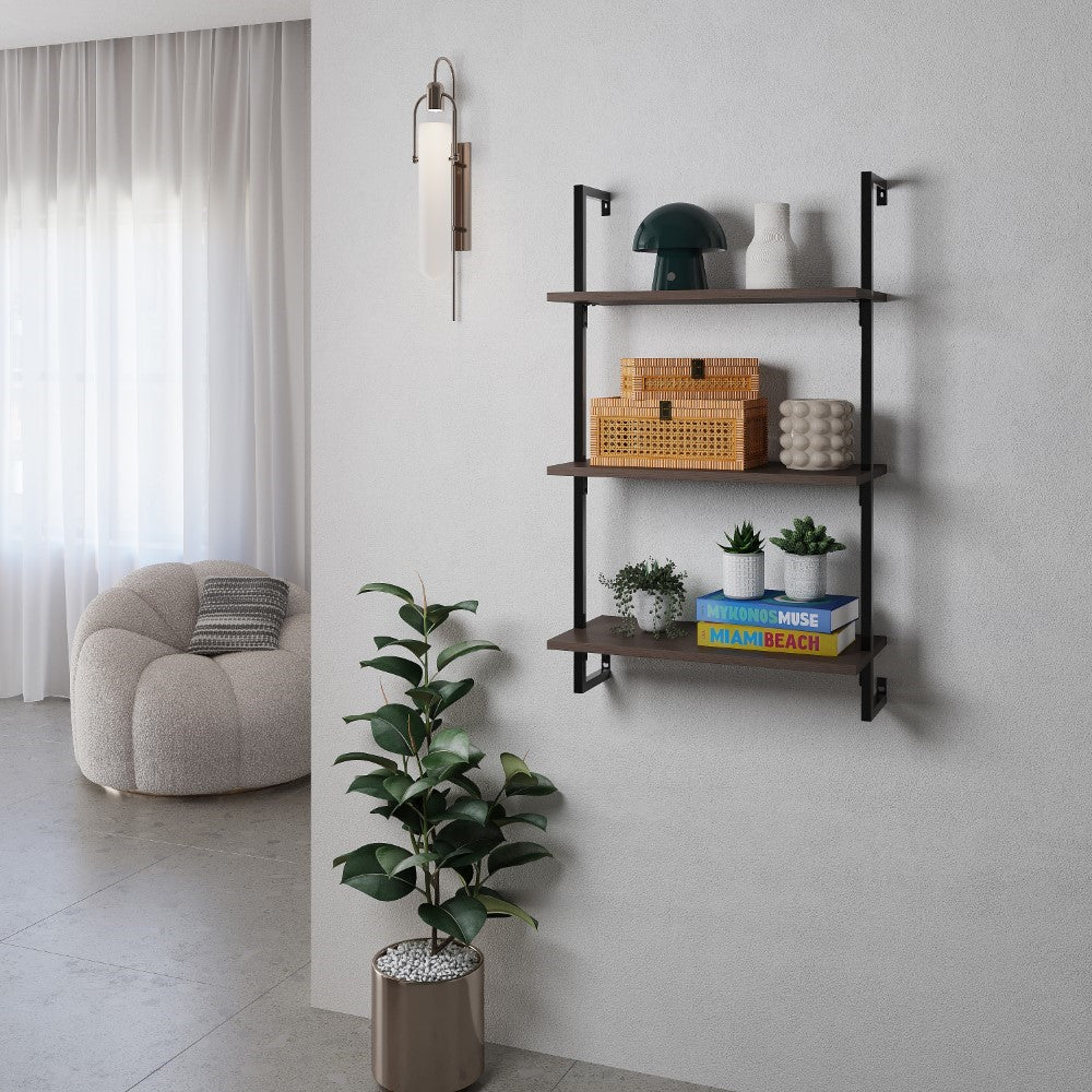 Madera 40.55" Industrial Wall-Mounted Bookcase - Happimess