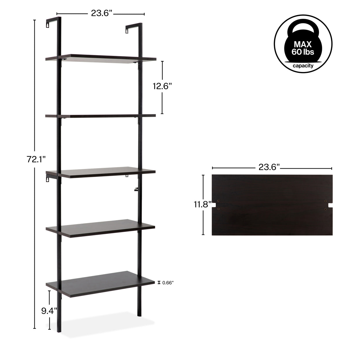 Madera 72.05" Industrial Wall-Mounted Bookcase with Metal Frame - Happimess