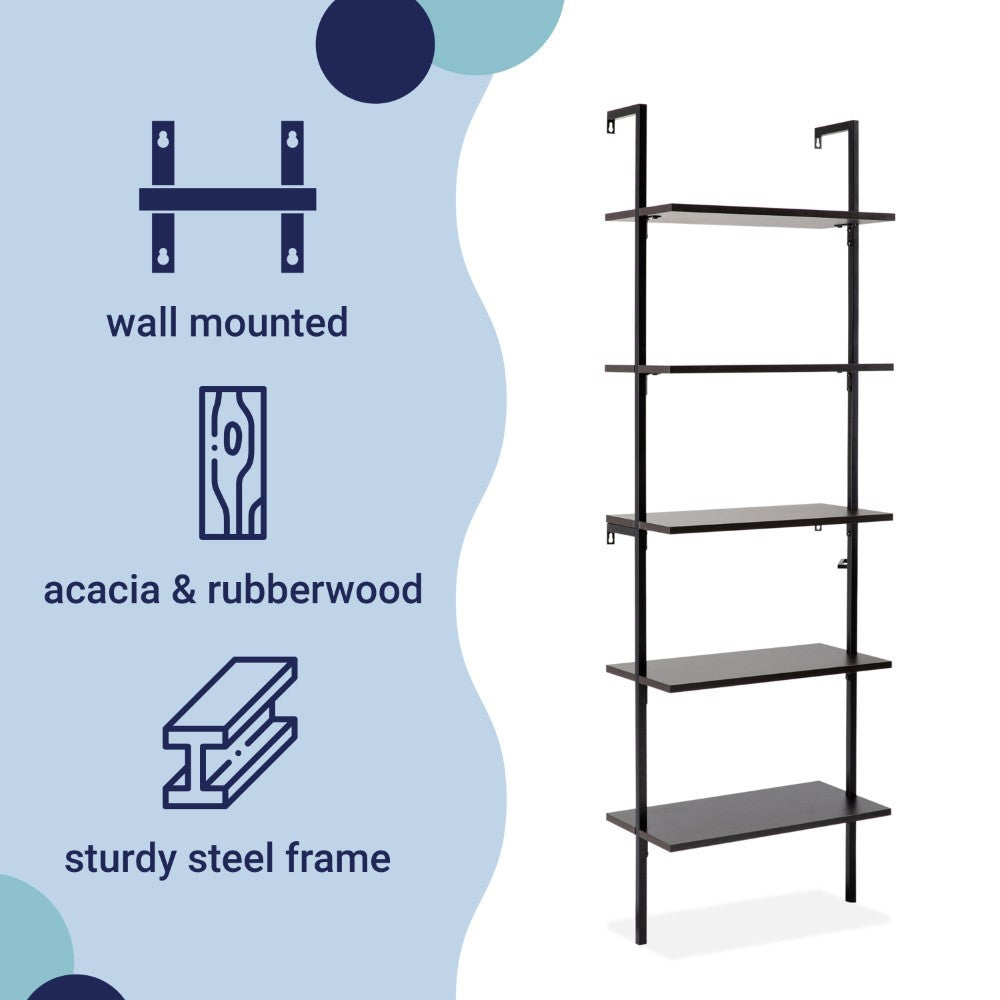 Madera 72.05" Industrial Wall-Mounted Bookcase with Metal Frame - Happimess