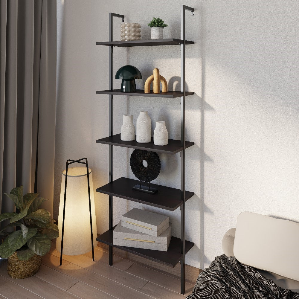 Madera 72.05" Industrial Wall-Mounted Bookcase with Metal Frame - Happimess