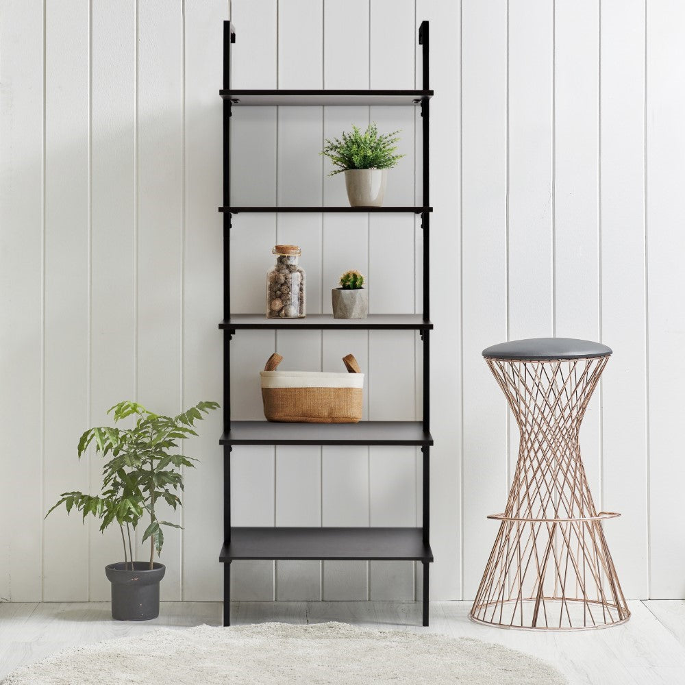Madera 72.05" Industrial Wall-Mounted Bookcase with Metal Frame - Happimess
