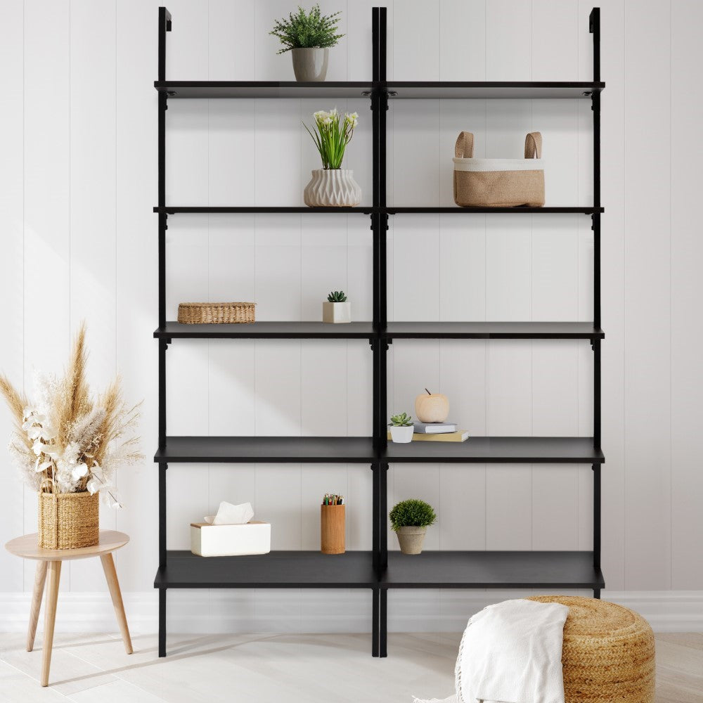 Madera 72.05" Industrial Wall-Mounted Bookcase with Metal Frame - Happimess