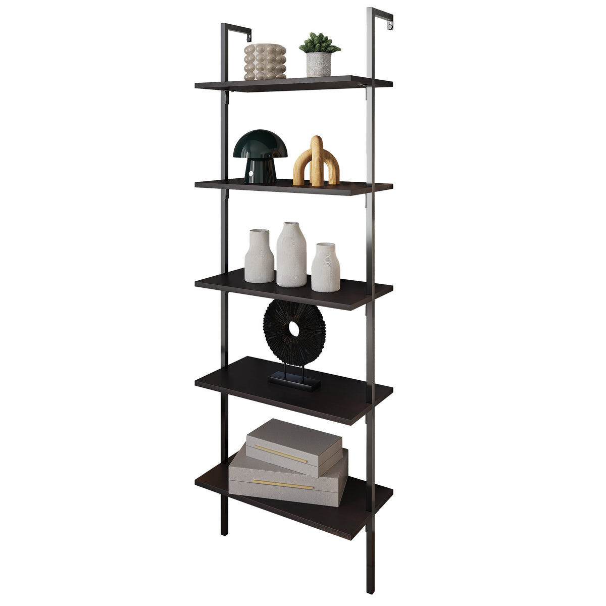 Madera 72.05" Industrial Wall-Mounted Bookcase with Metal Frame - Happimess