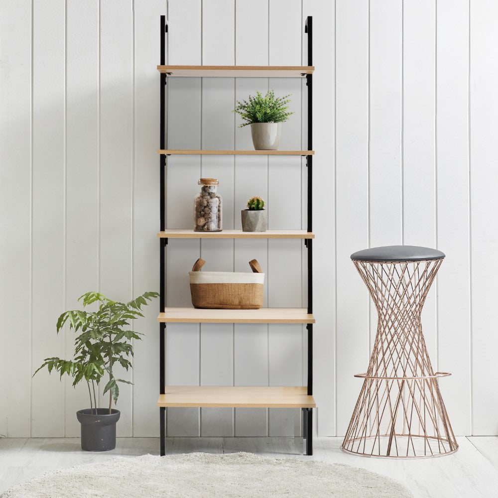 Madera 72.05" Industrial Wall-Mounted Bookcase with Metal Frame - Happimess