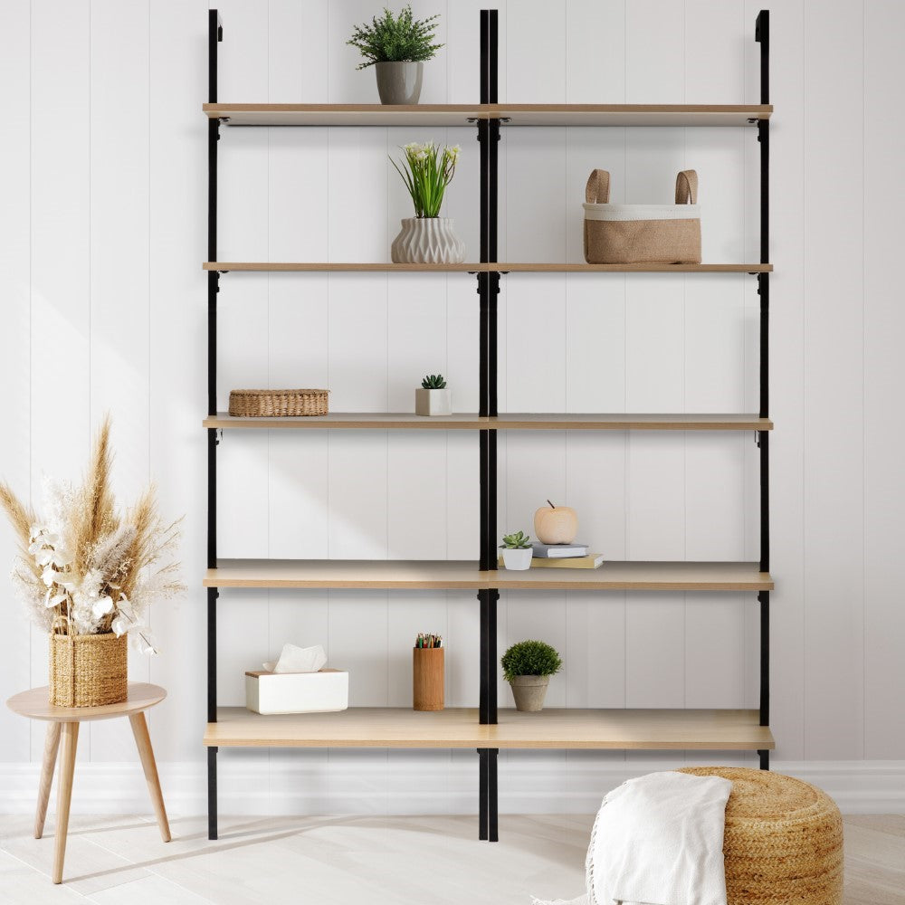 Madera 72.05" Industrial Wall-Mounted Bookcase with Metal Frame - Happimess