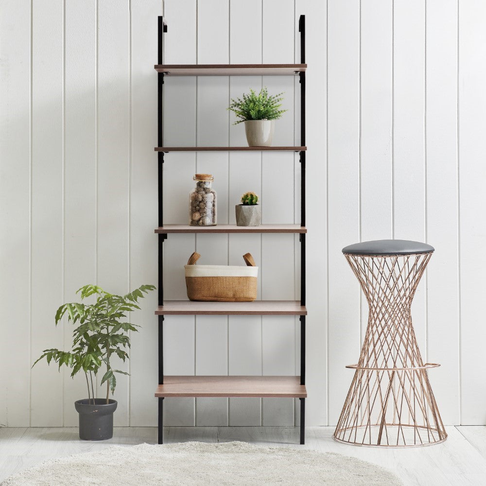 Madera 72.05" Industrial Wall-Mounted Bookcase with Metal Frame - Happimess