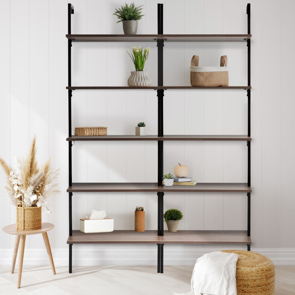 Madera 72.05" Industrial Wall-Mounted Bookcase with Metal Frame - Happimess