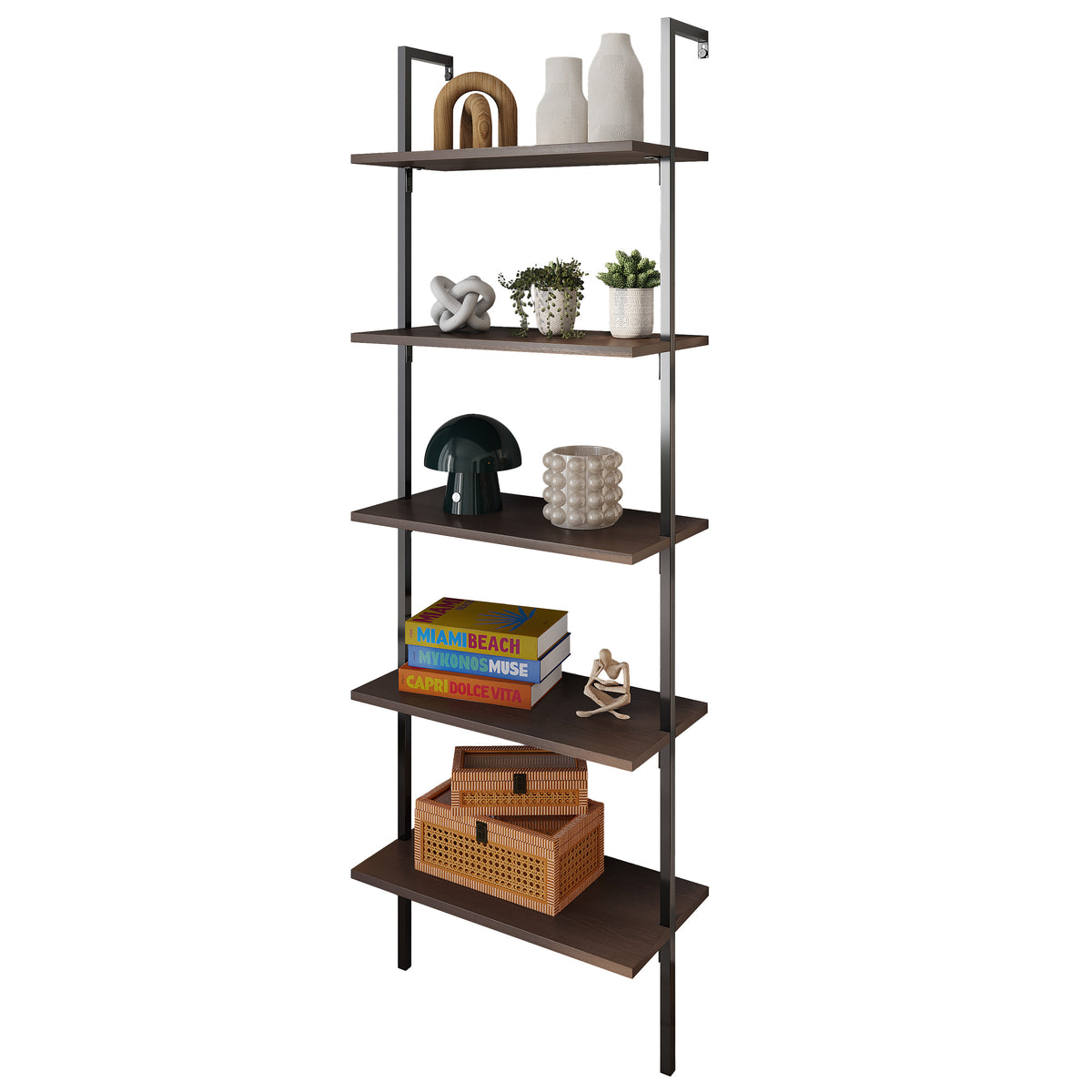 Madera 72.05" Industrial Wall-Mounted Bookcase with Metal Frame - Happimess
