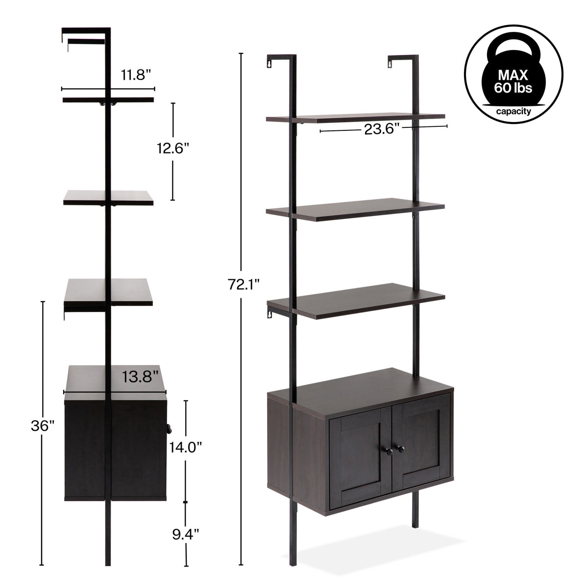 Tulare 72.05" Industrial Wall-Mounted Bookcase - Happimess