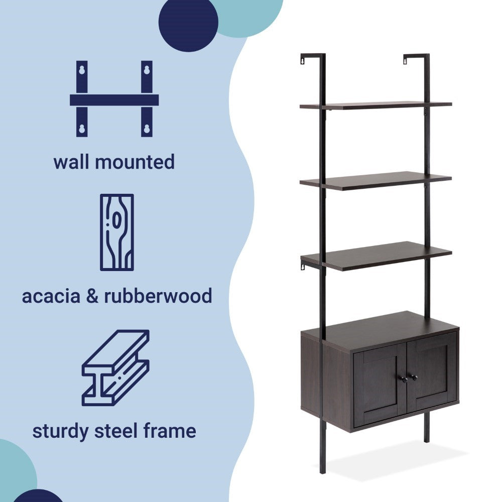 Tulare 72.05" Industrial Wall-Mounted Bookcase - Happimess