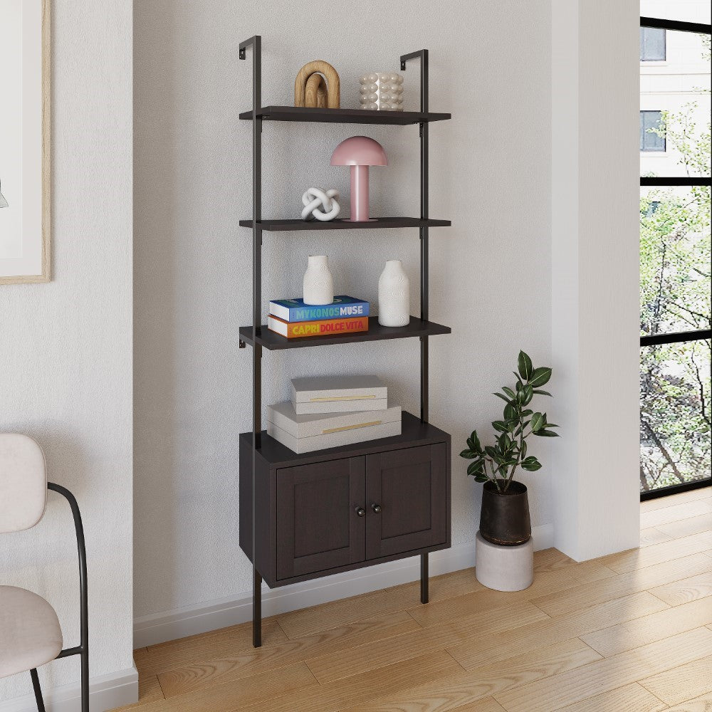 Tulare 72.05" Industrial Wall-Mounted Bookcase - Happimess