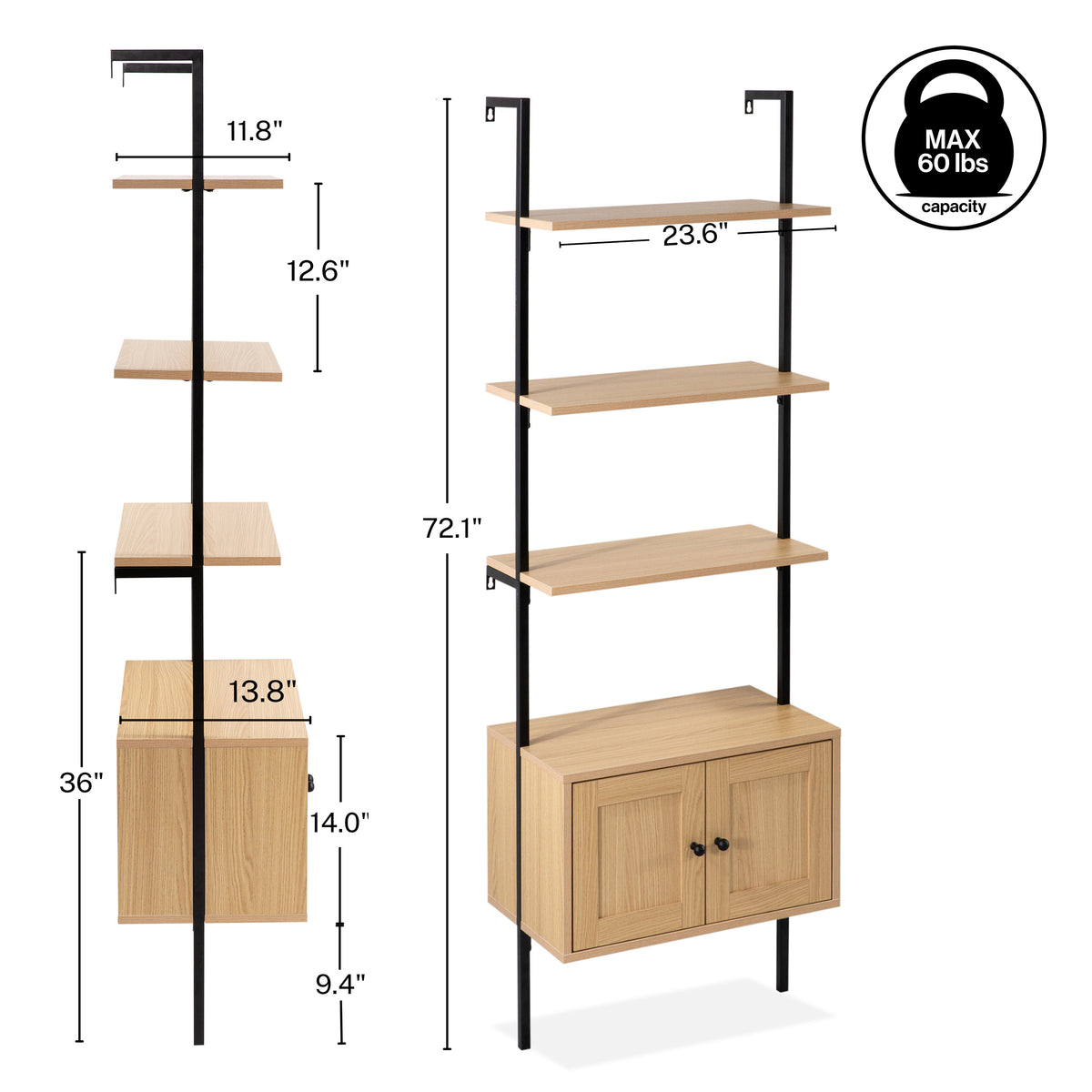 Tulare 72.05" Industrial Wall-Mounted Bookcase - Happimess
