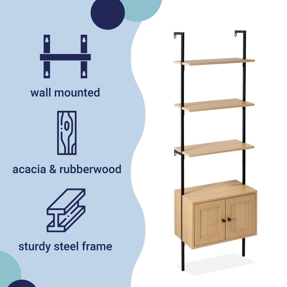 Tulare 72.05" Industrial Wall-Mounted Bookcase - Happimess