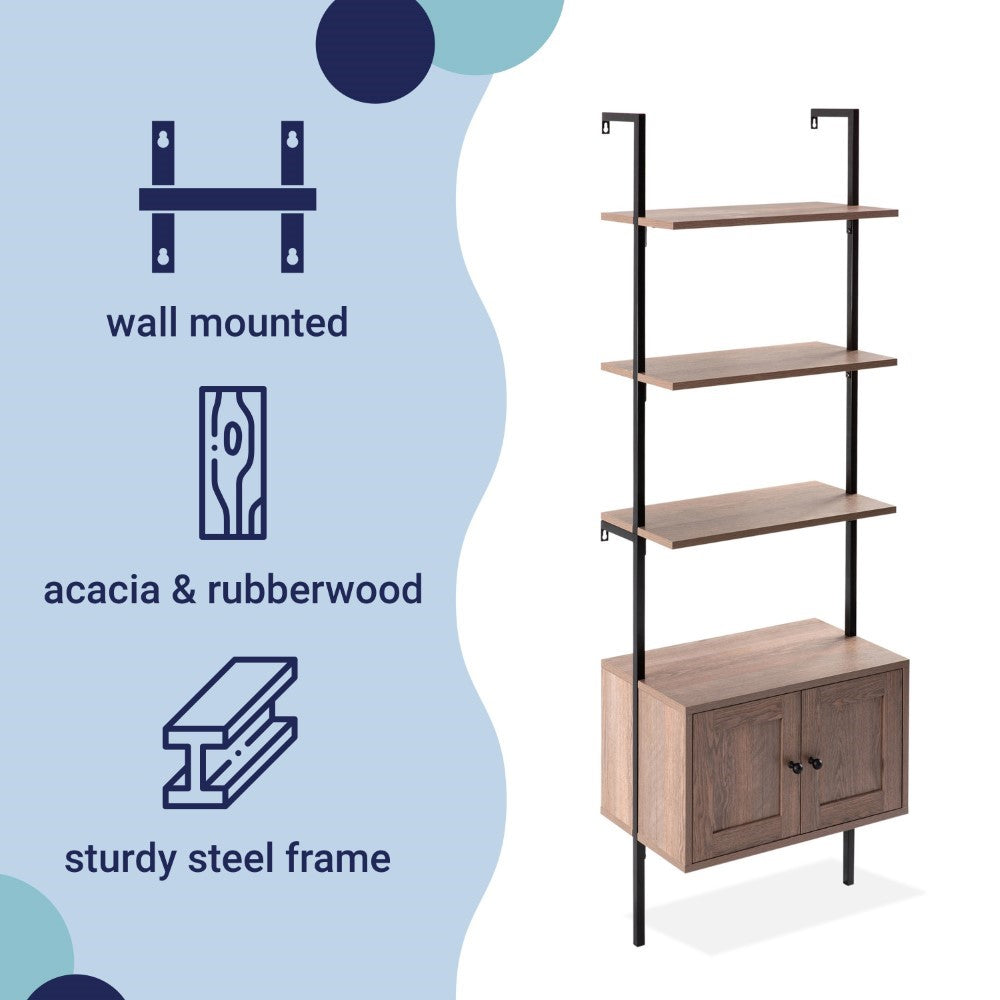 Tulare 72.05" Industrial Wall-Mounted Bookcase - Happimess