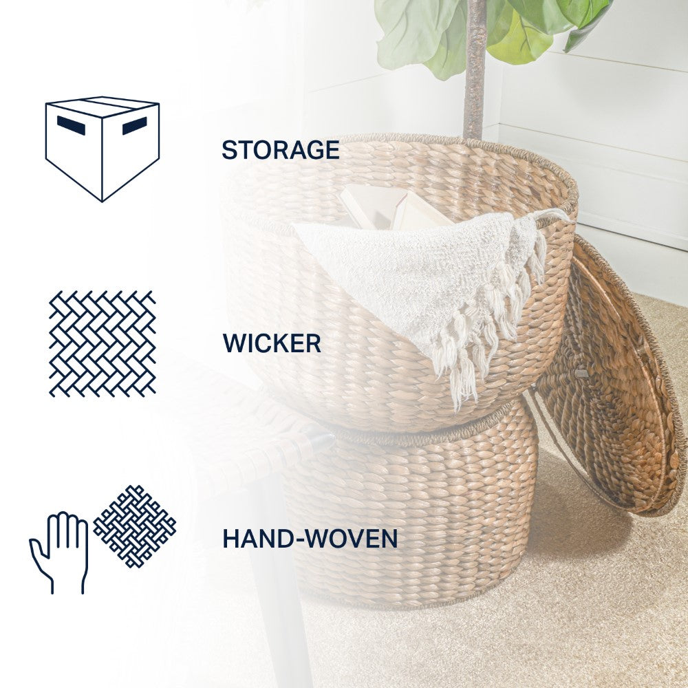 Bhola 18" Hourglass Handwoven Hyacinth Storage Accent Table - Happimess