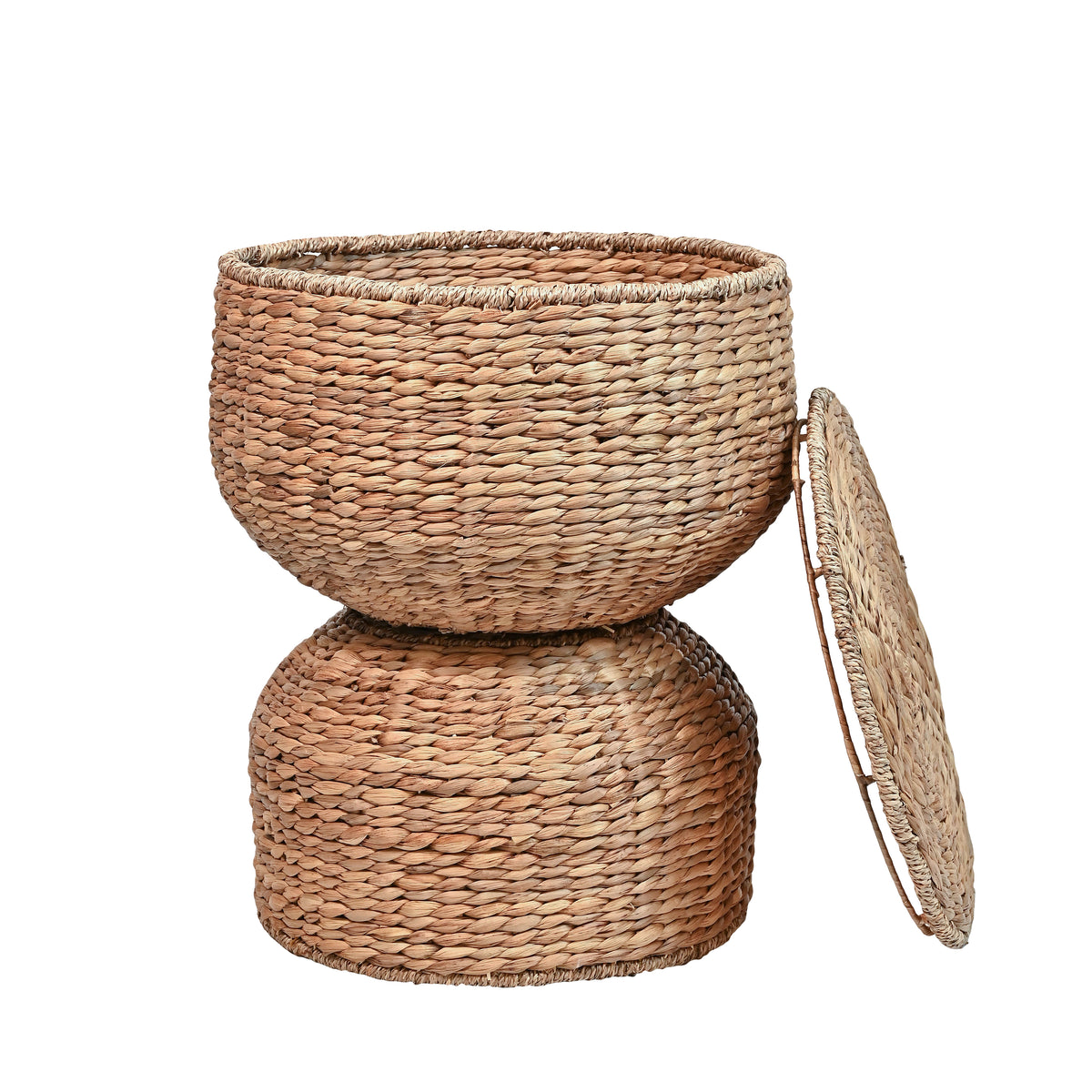 Bhola 18" Hourglass Handwoven Hyacinth Storage Accent Table - Happimess