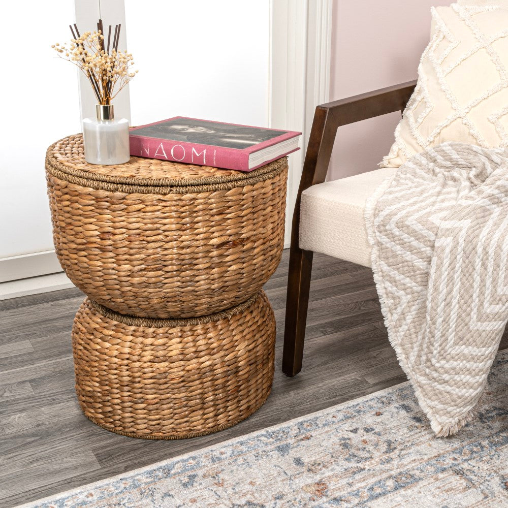Bhola 18" Hourglass Handwoven Hyacinth Storage Accent Table - Happimess