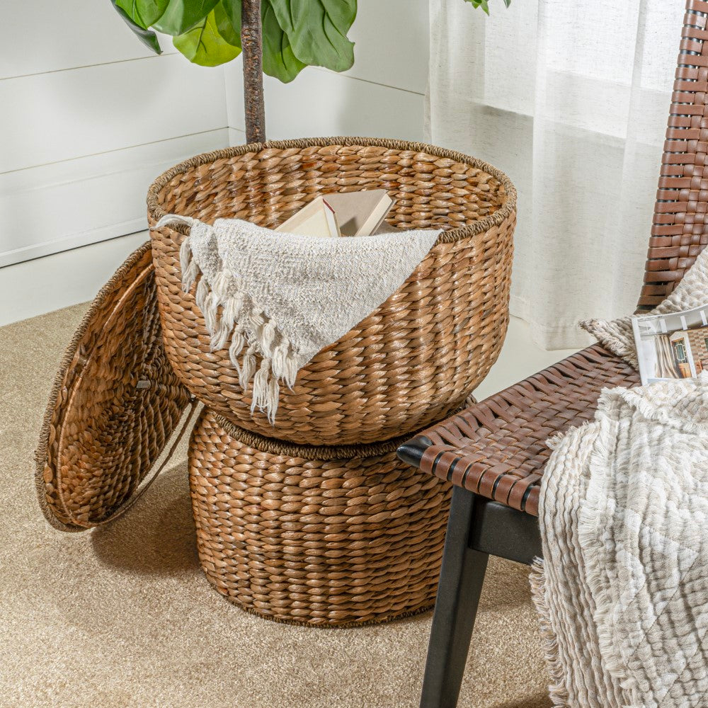 Bhola 18" Hourglass Handwoven Hyacinth Storage Accent Table - Happimess