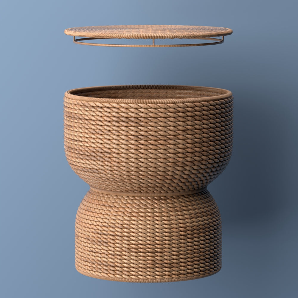 Bhola 18" Hourglass Handwoven Hyacinth Storage Accent Table - Happimess