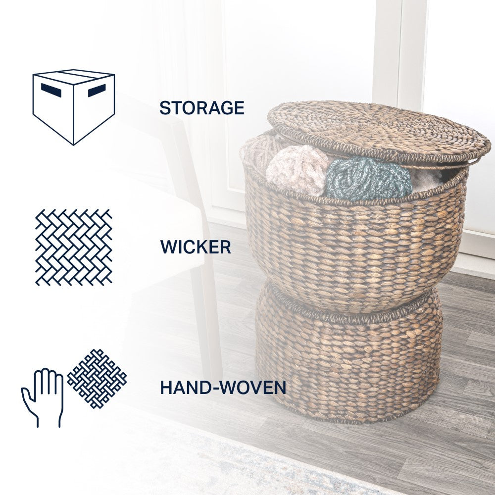 Bhola 18" Hourglass Handwoven Hyacinth Storage Accent Table - Happimess