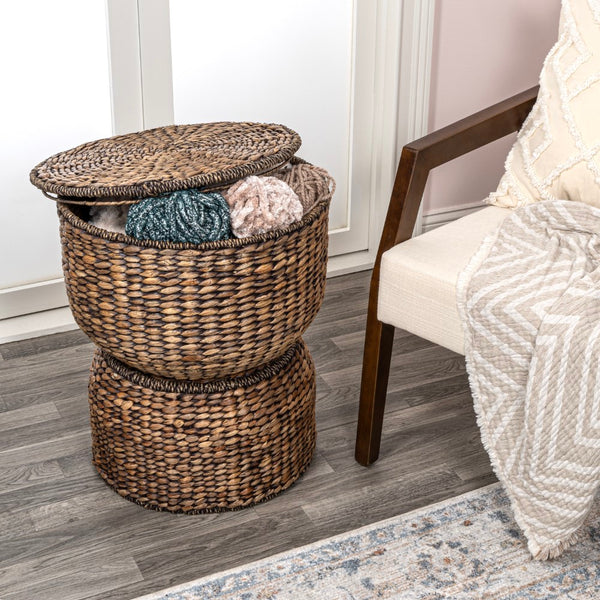 Bhola 18" Hourglass Handwoven Hyacinth Storage Accent Table - Happimess