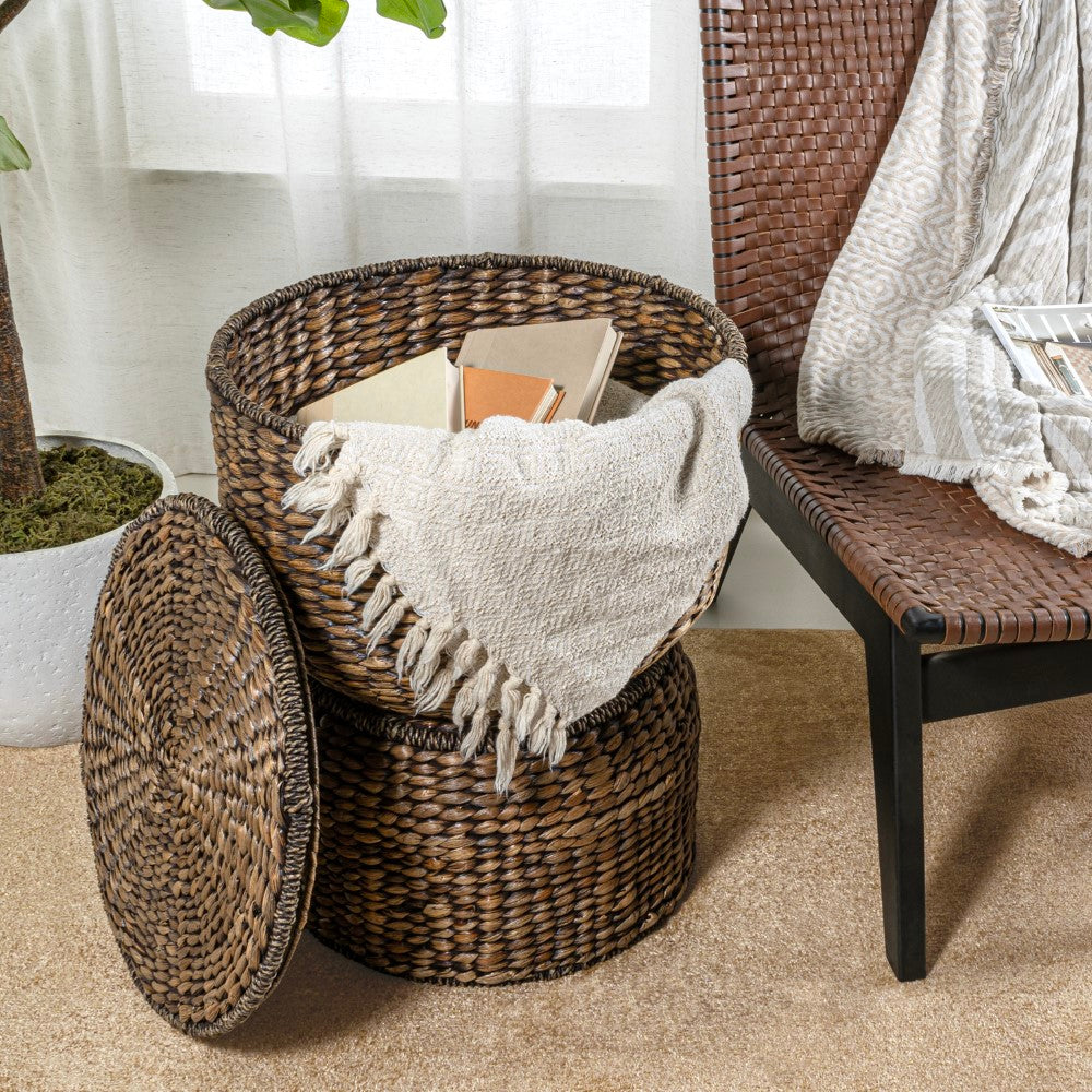 Bhola 18" Hourglass Handwoven Hyacinth Storage Accent Table - Happimess