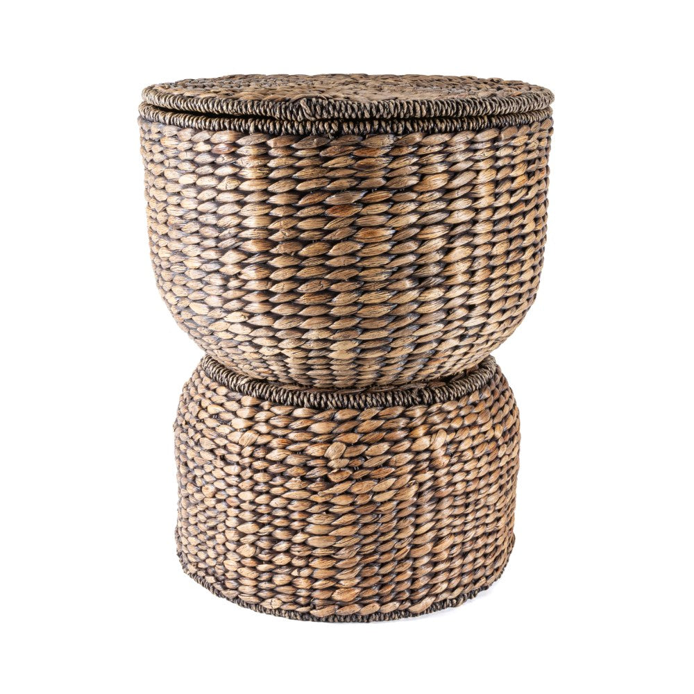 Bhola 18" Hourglass Handwoven Hyacinth Storage Accent Table - Happimess