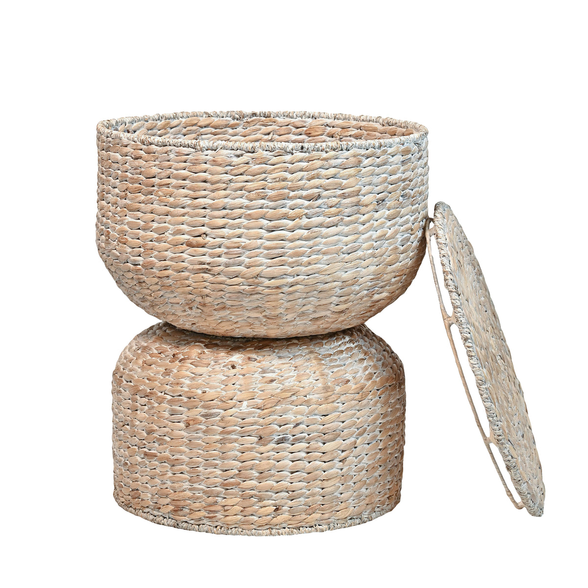 Bhola 18" Hourglass Handwoven Hyacinth Storage Accent Table - Happimess