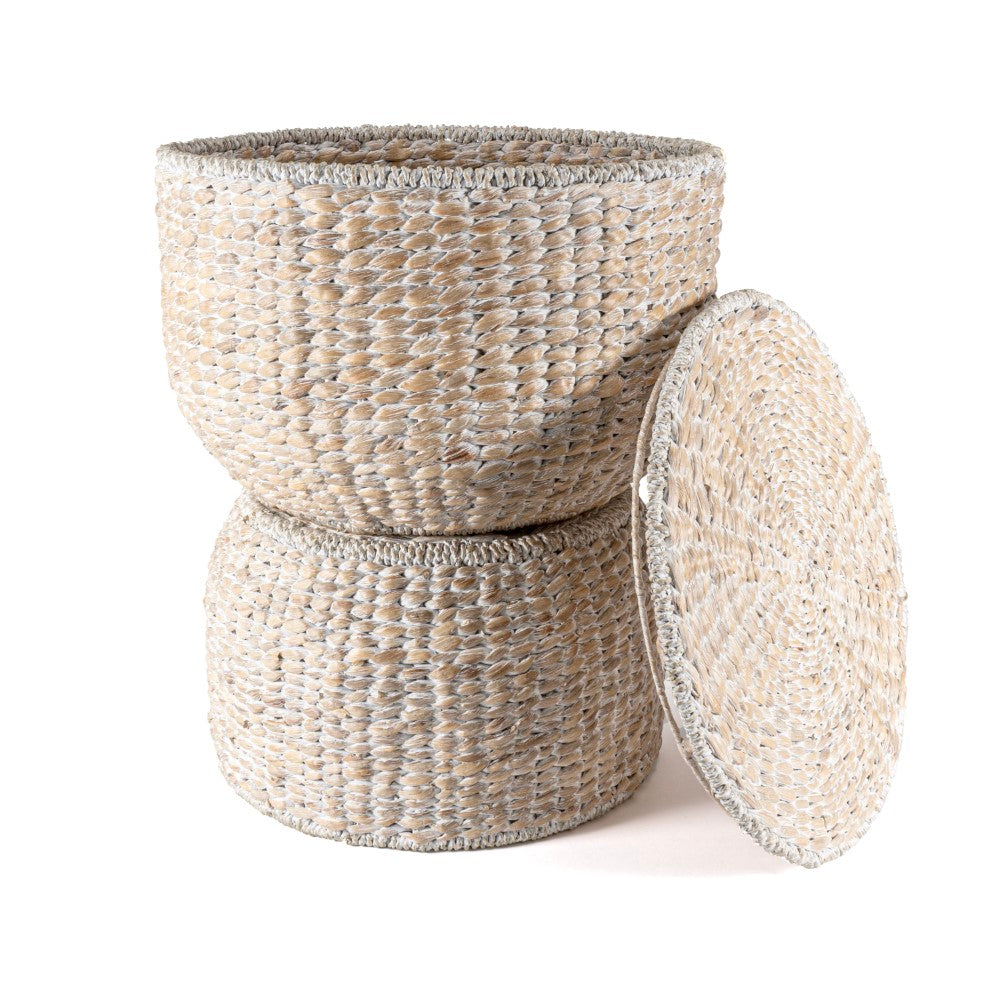 Bhola 18" Hourglass Handwoven Hyacinth Storage Accent Table - Happimess